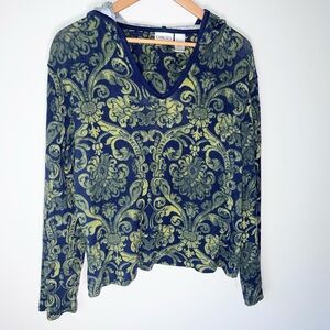 Chico's Green and Blue Patterned Cotton Hoodie